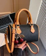 Mini Boston Crossbody Bag with Cherry Pendant
