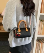 Mini Boston Crossbody Bag with Cherry Pendant - Image 2