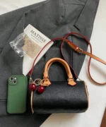Mini Boston Crossbody Bag with Cherry Pendant - Image 3