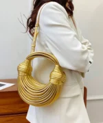 Luxury Metallic Circle Handle Statement Bag - Image 7