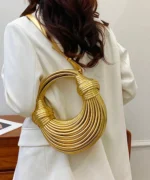 Luxury Metallic Circle Handle Statement Bag - Image 8