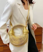 Luxury Metallic Circle Handle Statement Bag - Image 9