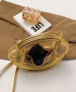 Luxury Metallic Circle Handle Statement Bag - Image 12