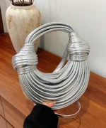 Luxury Metallic Circle Handle Statement Bag - Image 13