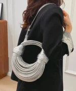 Luxury Metallic Circle Handle Statement Bag - Image 14