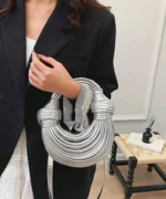 Luxury Metallic Circle Handle Statement Bag - Image 15
