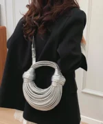 Luxury Metallic Circle Handle Statement Bag - Image 16