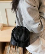 Fringe Tassel Mini Bucket Bag - Image 9