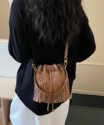 Fringe Tassel Mini Bucket Bag - Image 8