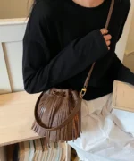 Fringe Tassel Mini Bucket Bag - Image 7