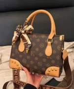 Vintage Monogram Shoulder Bag with Scarf & Stud Detail - Image 2