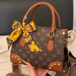 Vintage Monogram Shoulder Bag with Scarf & Stud Detail