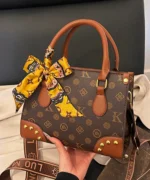 Vintage Monogram Shoulder Bag with Scarf & Stud Detail