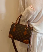 Vintage Monogram Shoulder Bag with Scarf & Stud Detail - Image 3