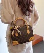 Vintage Monogram Shoulder Bag with Scarf & Stud Detail - Image 8