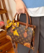 Vintage Monogram Shoulder Bag with Scarf & Stud Detail - Image 7