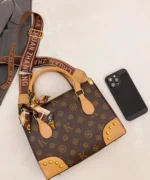 Vintage Monogram Shoulder Bag with Scarf & Stud Detail - Image 6