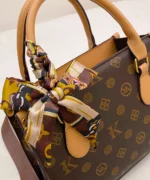 Vintage Monogram Shoulder Bag with Scarf & Stud Detail - Image 5