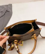 Vintage Monogram Shoulder Bag with Scarf & Stud Detail - Image 4