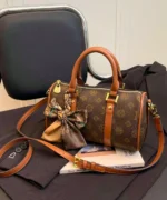 Vintage Monogram Mini Boston Bag with Scarf Charm - Image 11