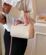 Mini Monogram Boston Bag in Pink with Contrast Trim - Image 6