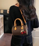 Mini Boston Crossbody Bag with Cherry Pendant - Image 15