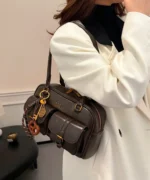 Vintage Brown Dome Shoulder Bag with Charm - Image 2