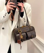 Vintage Brown Dome Shoulder Bag with Charm - Image 11
