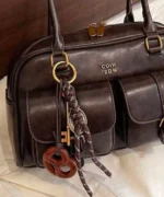 Vintage Brown Dome Shoulder Bag with Charm - Image 6