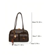 Vintage Brown Dome Shoulder Bag with Charm - Image 3