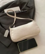 Minimalist Chain Strap Baguette Bag – Croc Texture Edition - Image 10