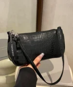 Minimalist Chain Strap Baguette Bag – Croc Texture Edition - Image 12