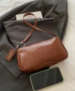 Minimalist Chain Strap Baguette Bag – Croc Texture Edition - Image 13