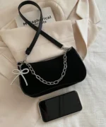Minimalist Chain Strap Baguette Bag – Croc Texture Edition - Image 5