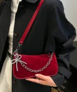 Minimalist Chain Strap Baguette Bag – Croc Texture Edition - Image 6