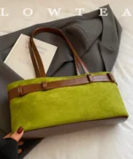 Vintage Suede Tote Bag with Belt Detail – Retro Shoulder Edition - Image 2