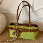 Vintage Suede Tote Bag with Belt Detail – Retro Shoulder Edition