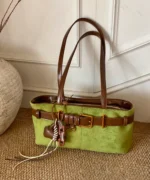 Vintage Suede Tote Bag with Belt Detail – Retro Shoulder Edition