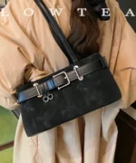 Vintage Suede Tote Bag with Belt Detail – Retro Shoulder Edition - Image 5