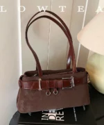 Vintage Suede Tote Bag with Belt Detail – Retro Shoulder Edition - Image 6