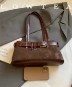 Vintage Suede Tote Bag with Belt Detail – Retro Shoulder Edition - Image 7