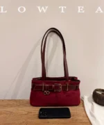 Vintage Suede Tote Bag with Belt Detail – Retro Shoulder Edition - Image 8