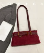 Vintage Suede Tote Bag with Belt Detail – Retro Shoulder Edition - Image 9