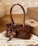 Vintage Suede Tote Bag with Belt Detail – Retro Shoulder Edition - Image 10
