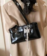 Vintage Suede Tote Bag with Belt Detail – Retro Shoulder Edition - Image 14