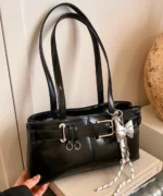 Vintage Suede Tote Bag with Belt Detail – Retro Shoulder Edition - Image 15