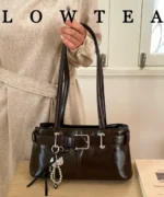 Vintage Suede Tote Bag with Belt Detail – Retro Shoulder Edition - Image 21