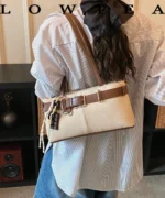 Vintage Suede Tote Bag with Belt Detail – Retro Shoulder Edition - Image 24