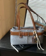Vintage Suede Tote Bag with Belt Detail – Retro Shoulder Edition - Image 26