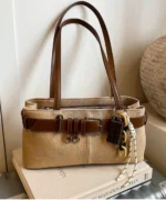 Vintage Suede Tote Bag with Belt Detail – Retro Shoulder Edition - Image 29